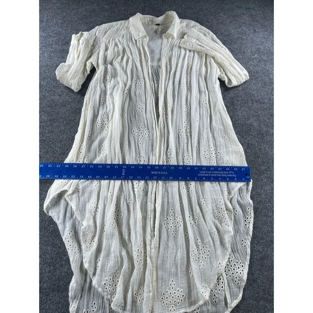 Free People White Eyelet Embroidered High Low Duster Cardigan Top XS